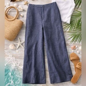 Linda Allard Ellen Tracy 100% Linen Wide Leg Pants Women’s 10 Blue High Rise